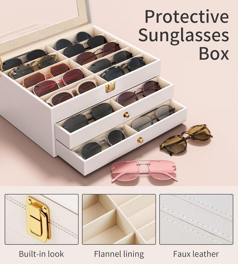 NEWLOOP Store 10/30 Slots Sunglass Organizer for Multiple Pairs of Eyeglass See-through Display Case Storage Box for Women Men - Image 4